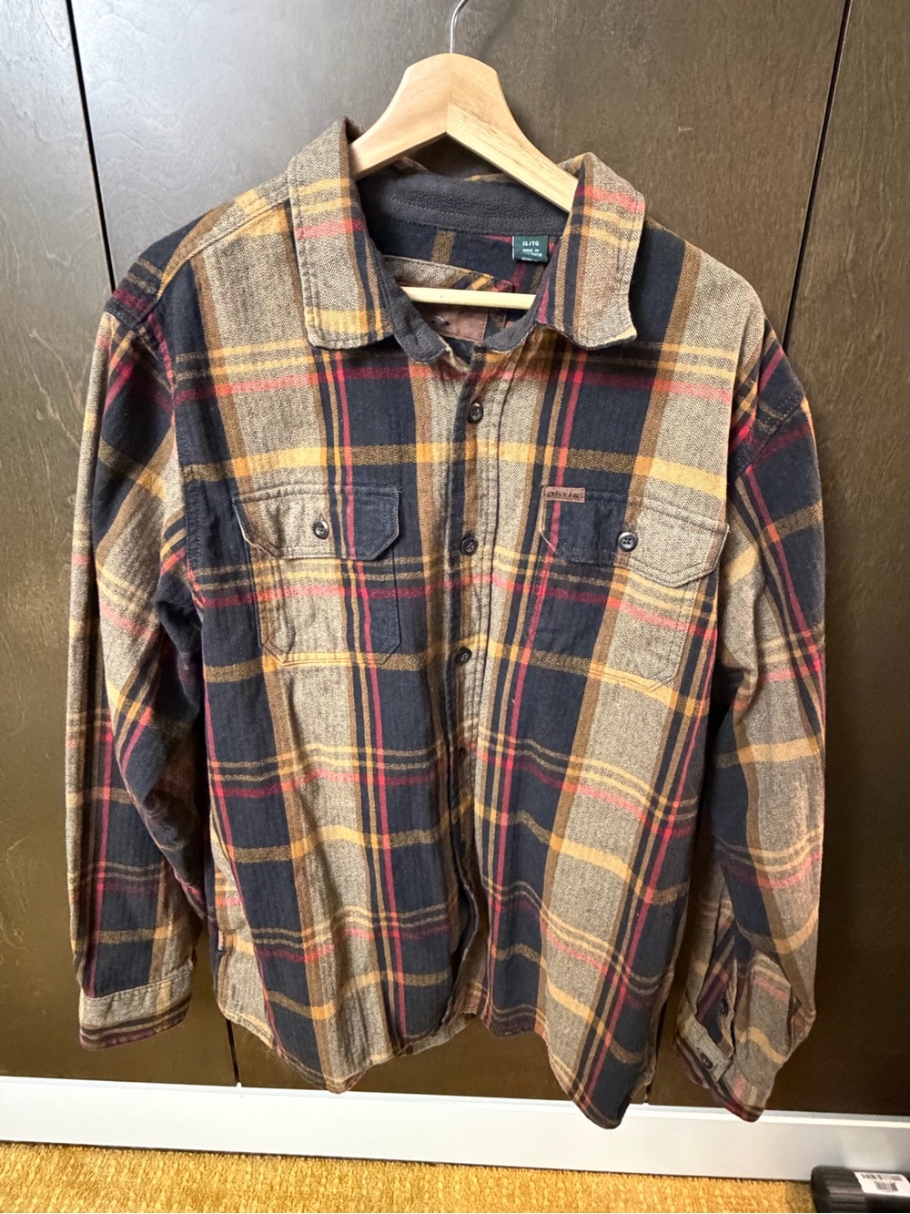 Orvis Plaid Flannel Shirt Jacket - Black, Tan & Red